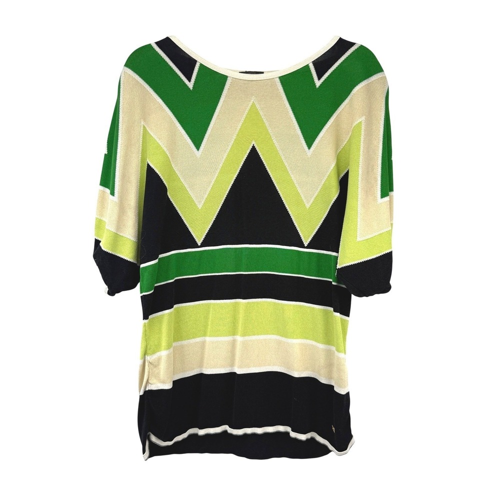 ESCADA VTG 90's Green Knit Chevron Stripe Peekaboo Dolman Top Made in Italy 42 - Picture 6 of 14